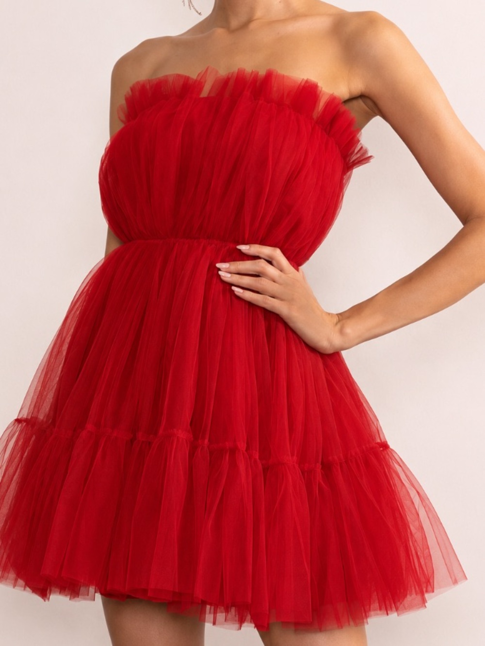 CLUB L London Red Strapless Tulle Party Dress Size 2